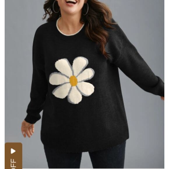 BLOOMCHIC 14-16 1X Plus Floral Textured Crew Neck Pullover Sweater NWT b97 - Picture 1 of 9